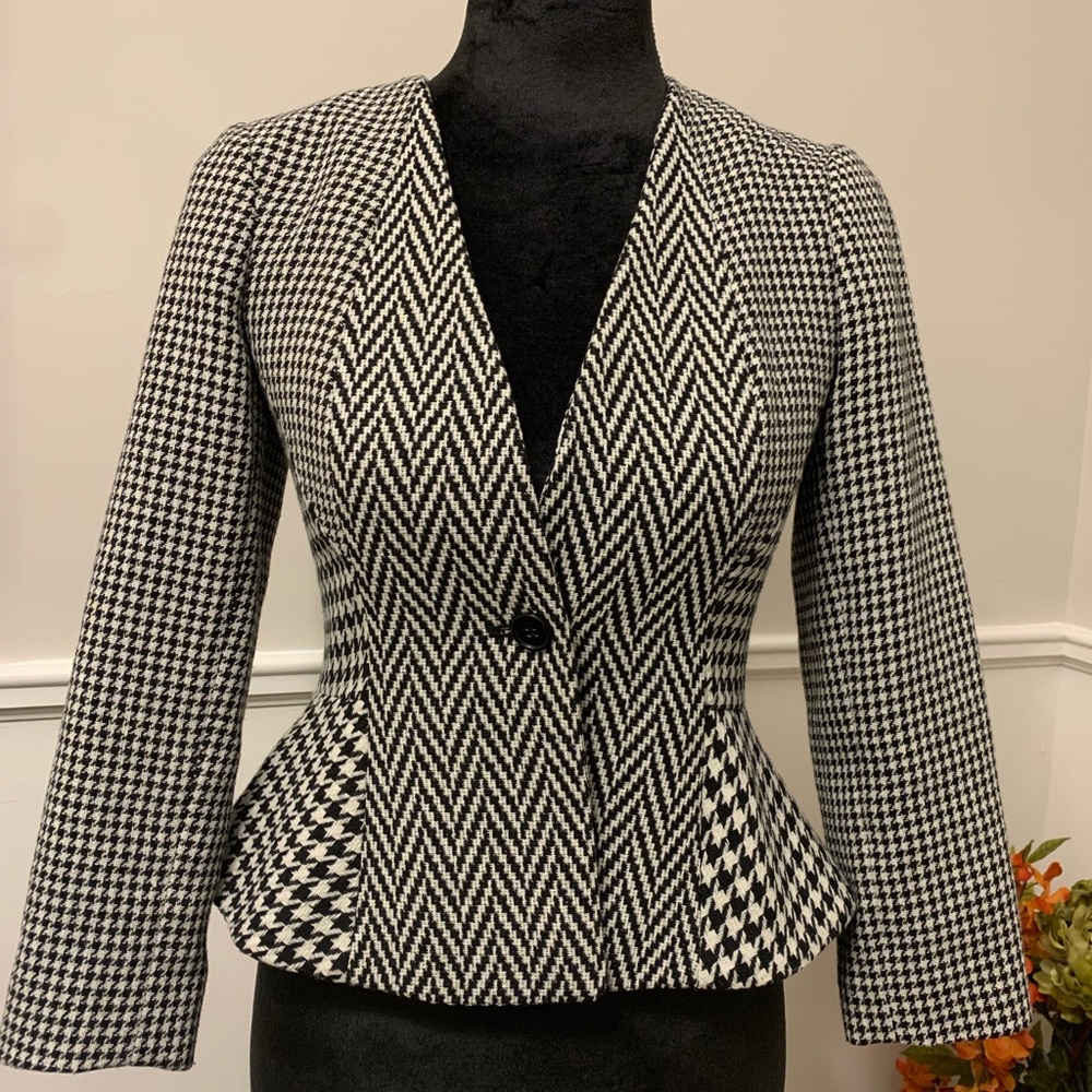 Ann Taylor Houndstooth Petite Peplum Blazer Size 0P